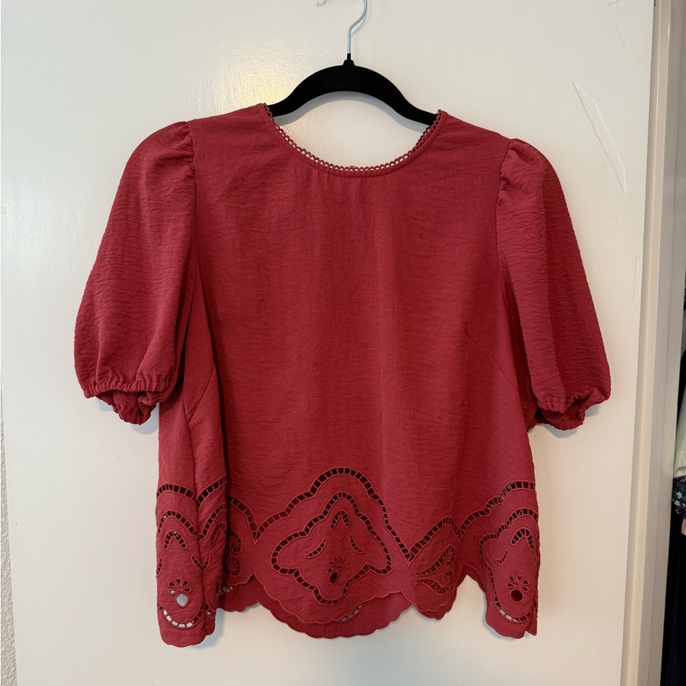 Adrianna Papell Red Blouse with Scalloped Hem